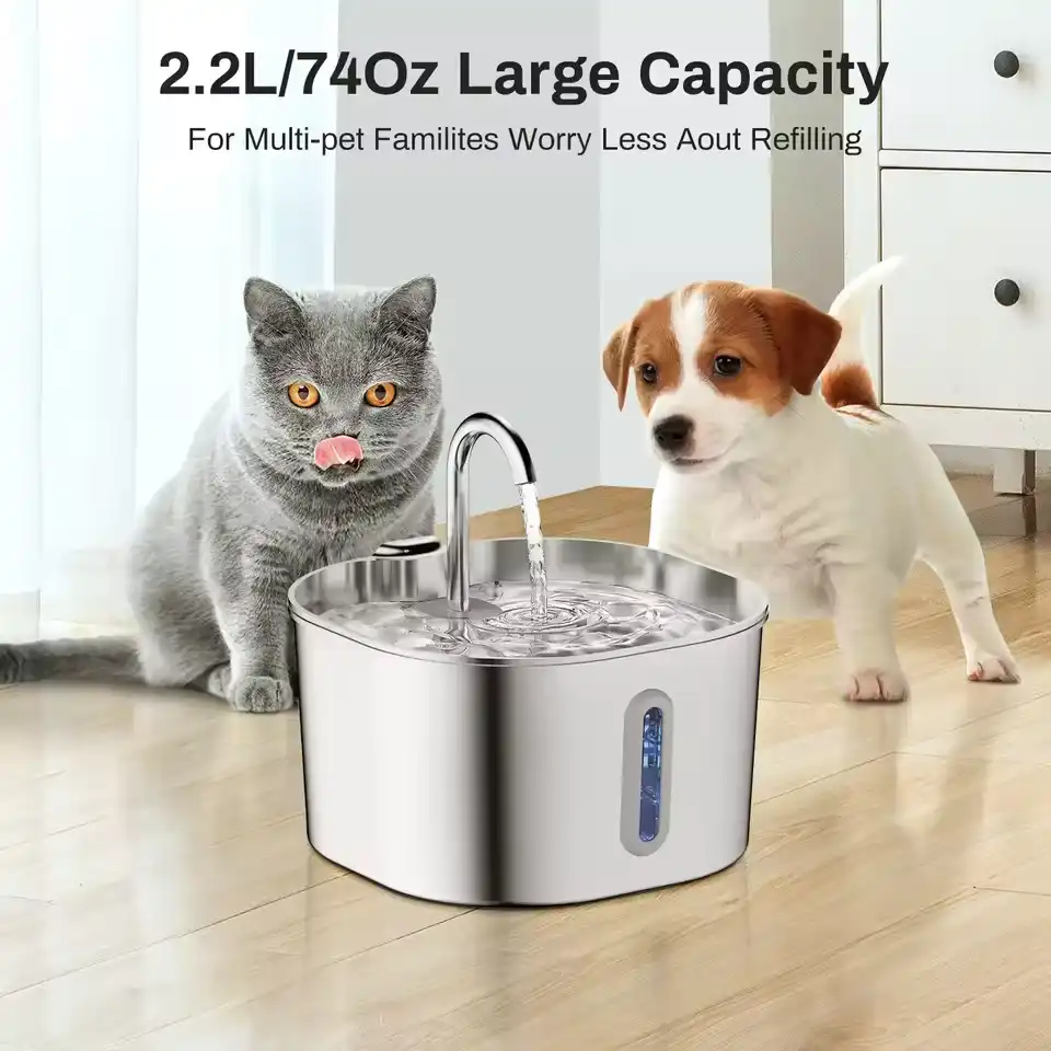 2.2L Automatic Cat And Dog Water Fountain With Faucet Stainless Steel Filter Silent Water Pump Cat Water