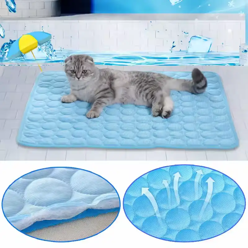 Summer Ice Silk Cool Pet Mat Thin Cat and Dog Cooling Mat Ice Feel Fabric Mesh Bottom Material Nest Mat
