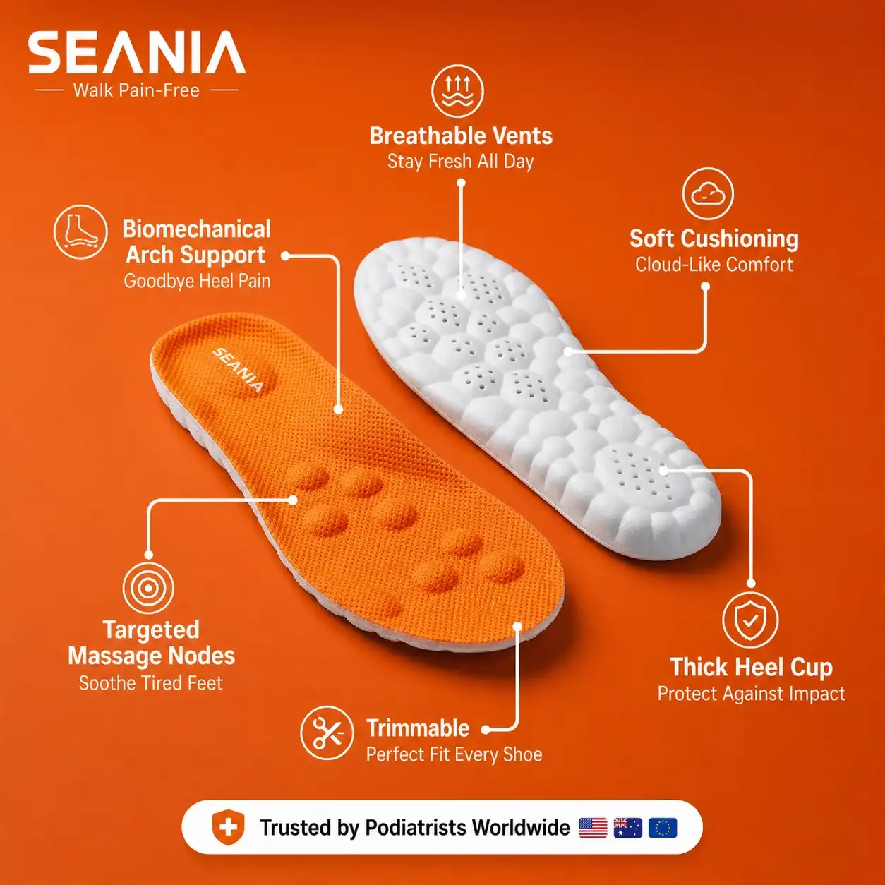 Soft Breathable Shock Absorption Cushion Running Insoles 4D Cloud Technology PU Sole Sports Insoles
